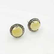 Diamond Sterling Silver Gemstone Round Studs